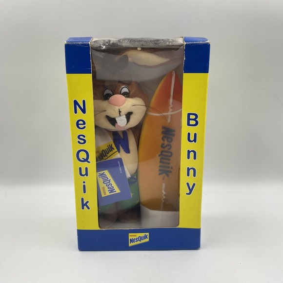 Vintage 1999‎ Nesquik Bunny Plush Surfboard Edition With Box Nestlé Mascot Toy